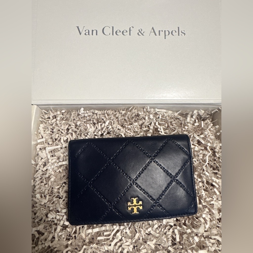 Tory Burch Dark Blue Quilted Card Holder